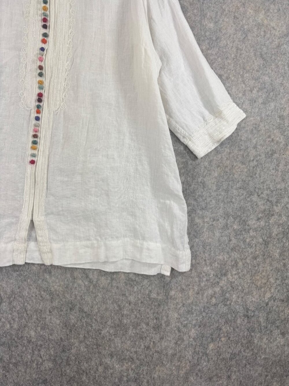 Soft Surroundings White Linen Zip Up Top Embroidered Knots 2X? - Picture 3 of 16